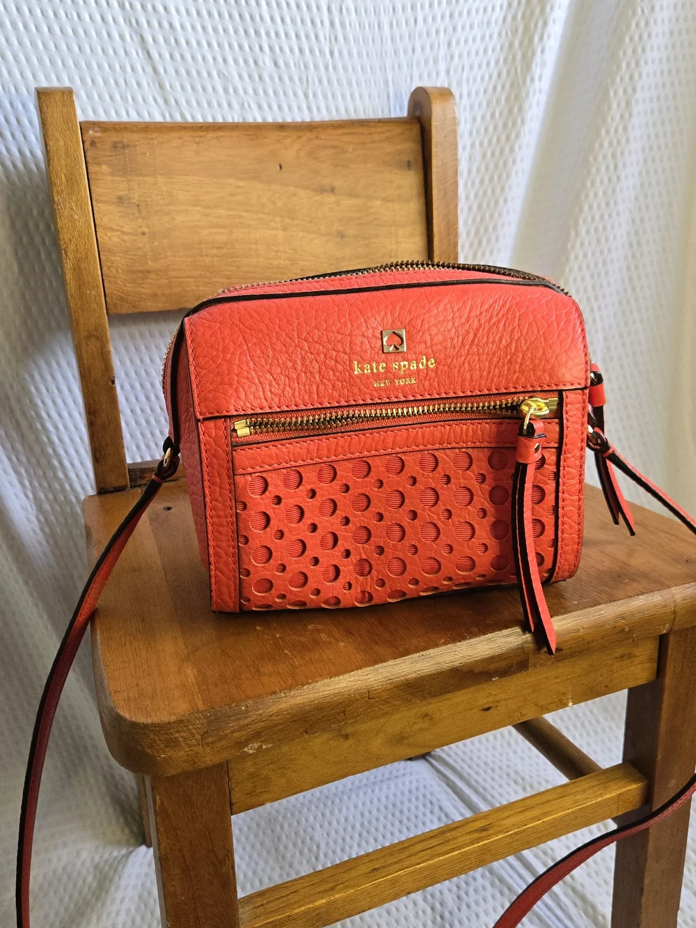 Kate Spade Pink Perforated Leather Perri Lane Looloo Crossbody Bag